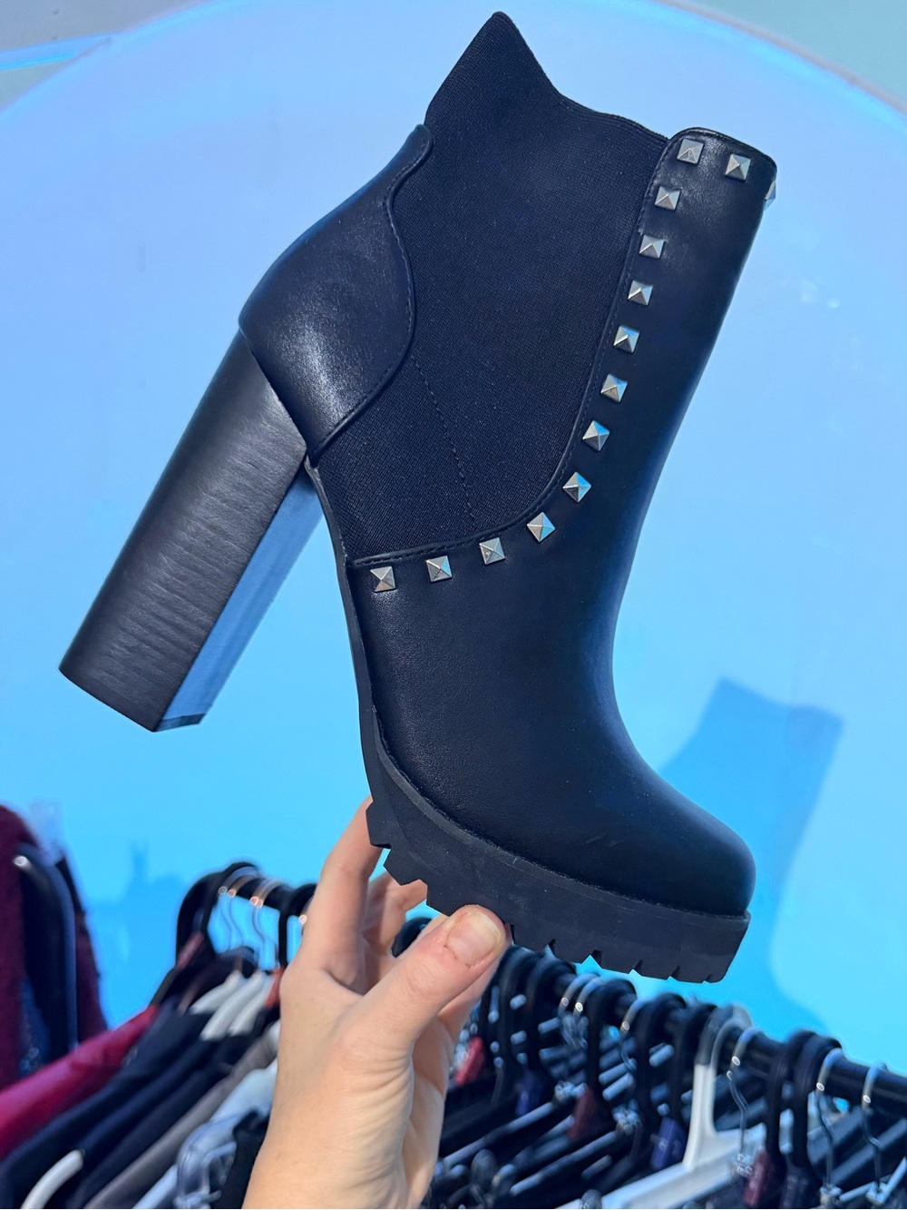 Steve Madden Black Studded Block Heel Ankle Boot